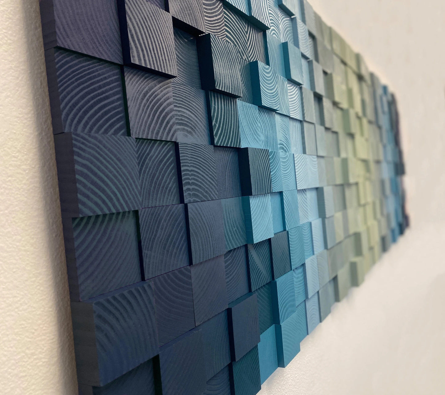 Geometric Tiled Wood Art - Oceanic Harmony