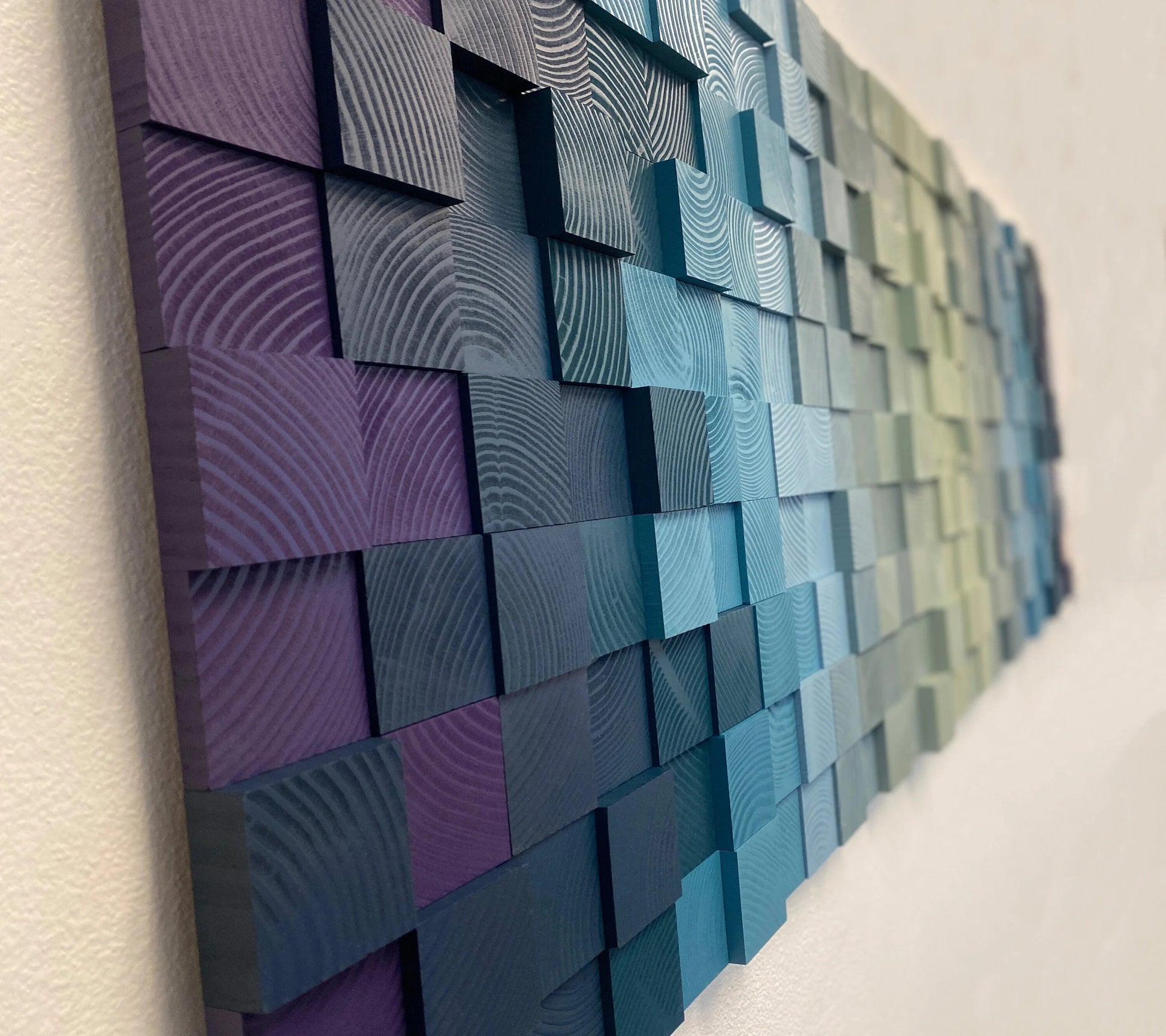 Geometric Tiled Wood Art - Oceanic Harmony