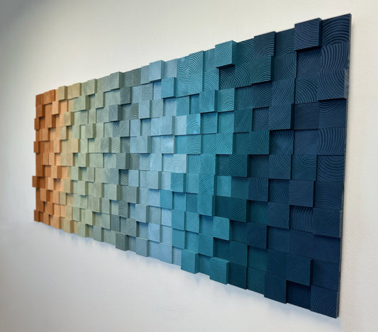 Geometric Tiled Wood Art - Coastal Dream