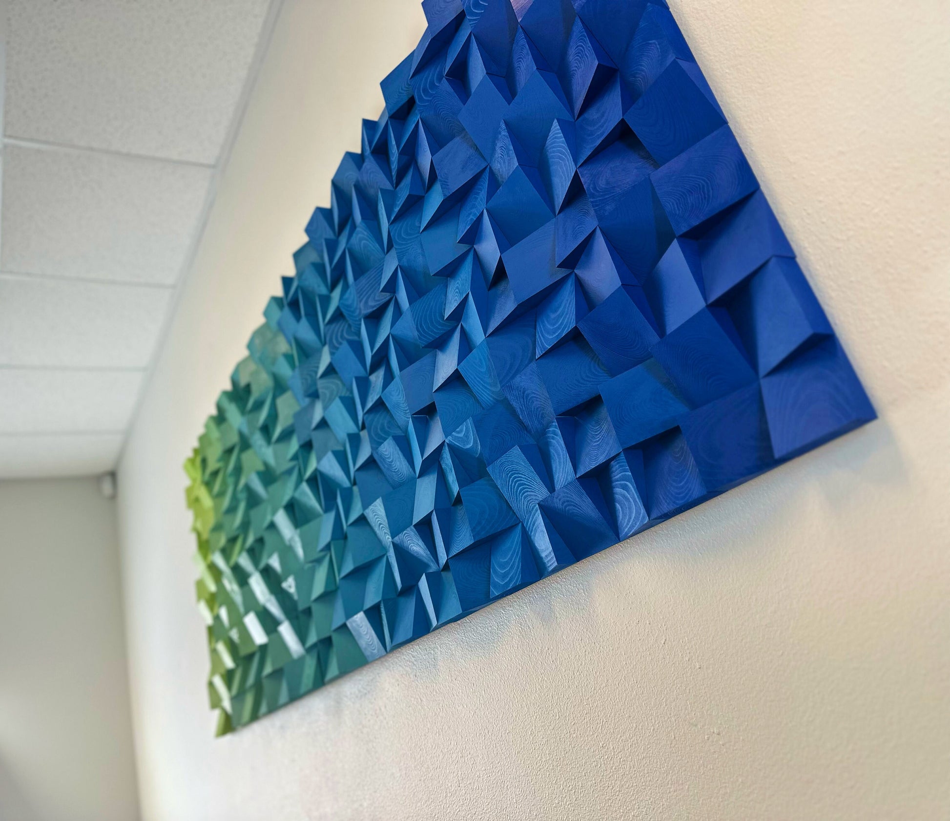 Geometric Wood Art - Sapphire Horizon