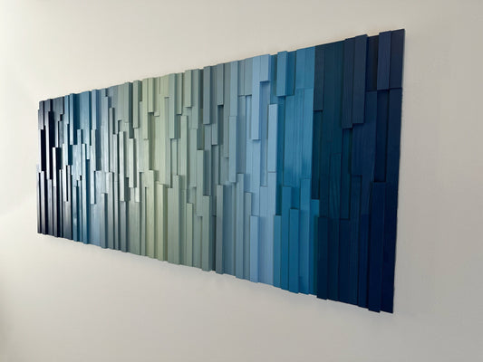 Geometric Striped Wood Art - Oceanic Harmony