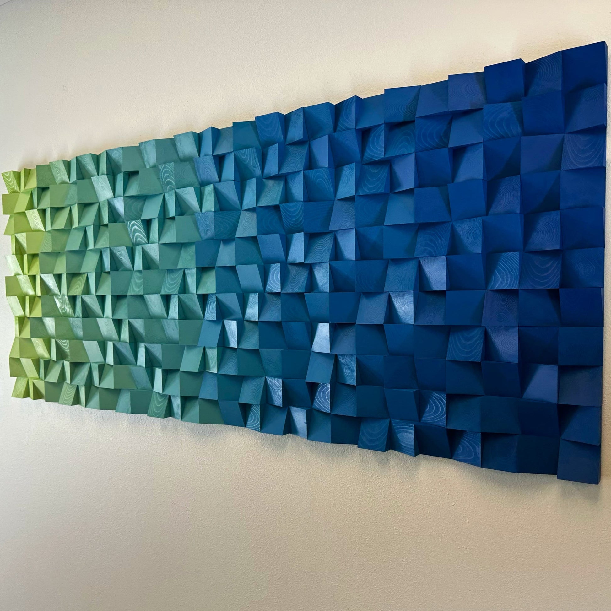 Geometric Wood Art - Emerald Horizon