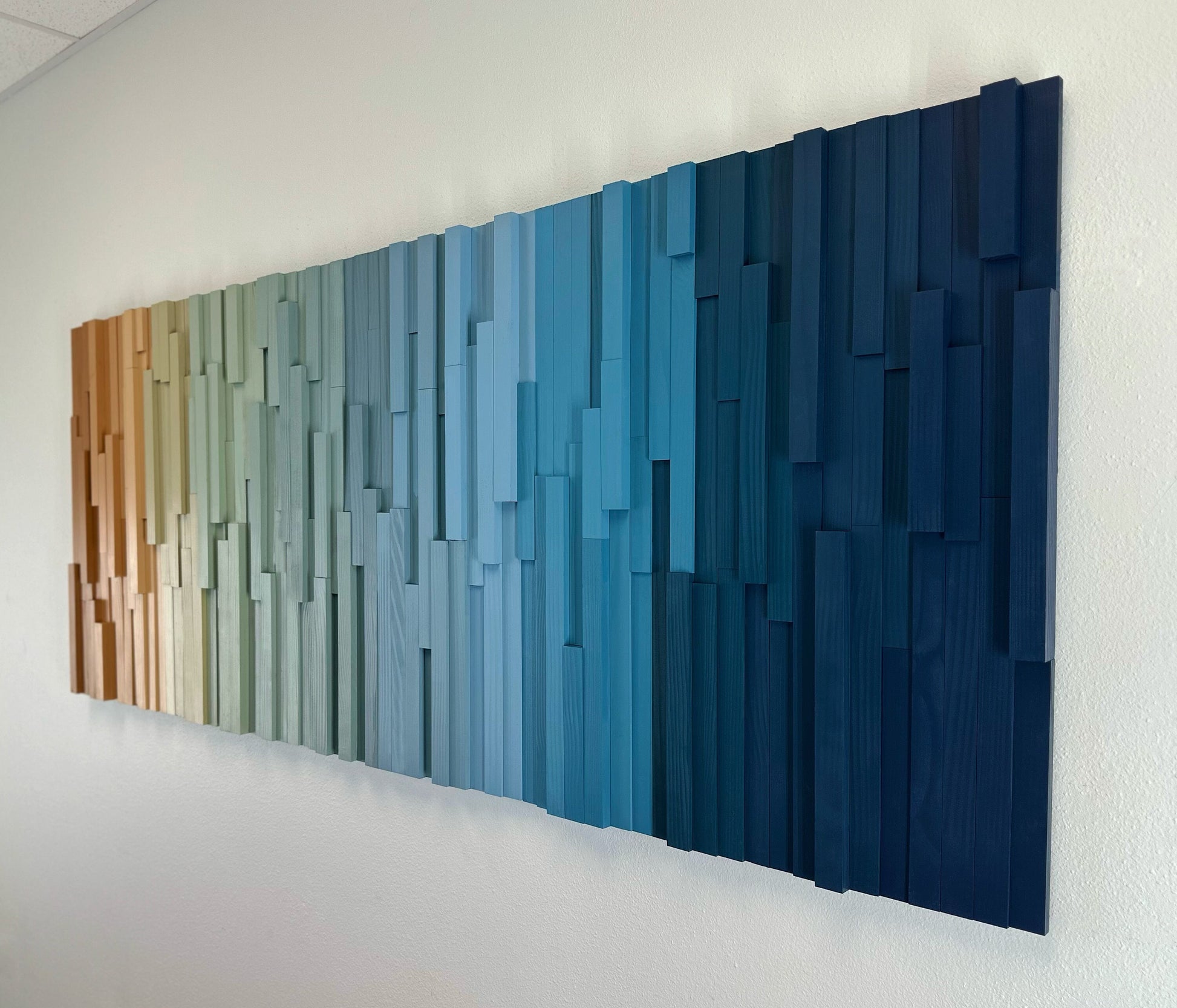 Geometric Striped Wood Art - Coastal Dream